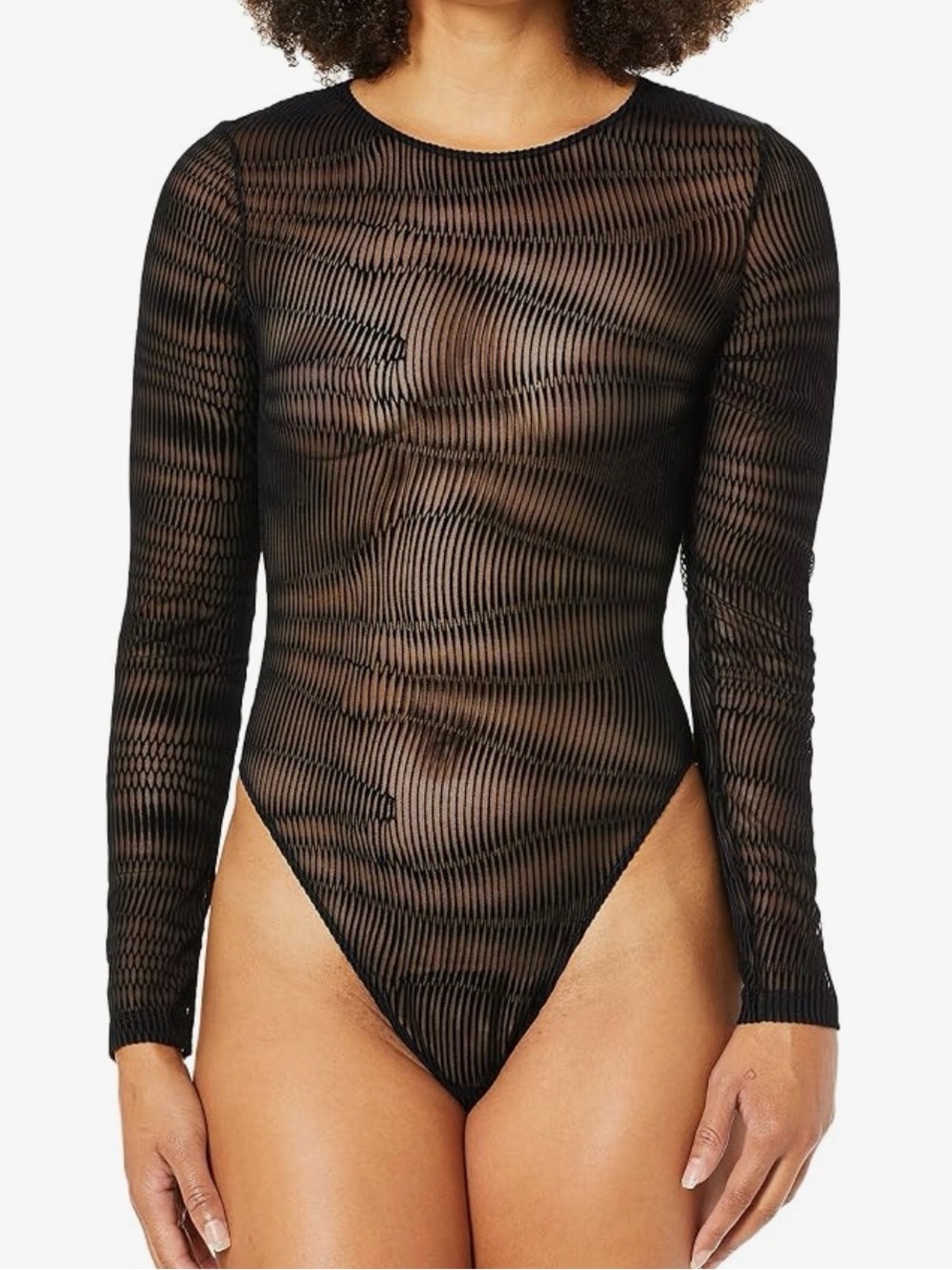Cosabella NWT black long sleeve sheer patterned high leg bodysuit